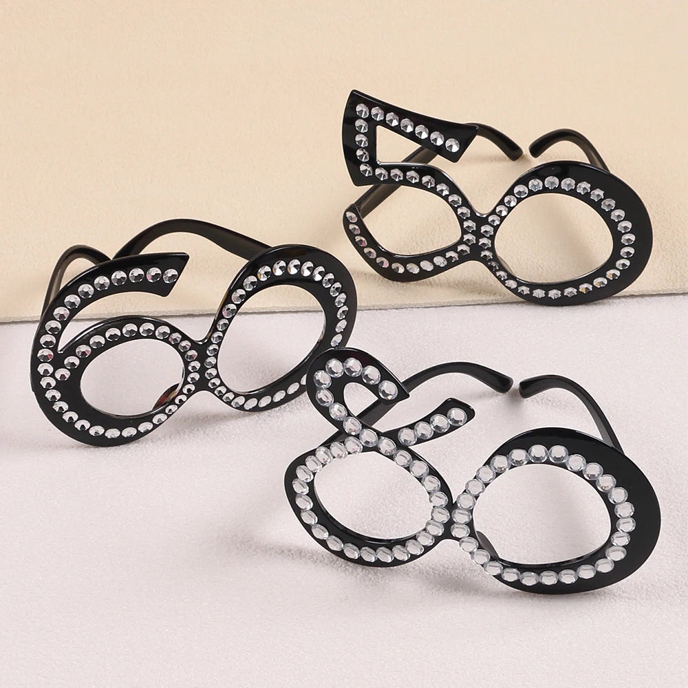 Birthday Rhinestone Number Glasses 18th 21th 30th 40th 50th 60th 80th Birthday Sunglasses Celebration Decoration Party Favors Zpaxo