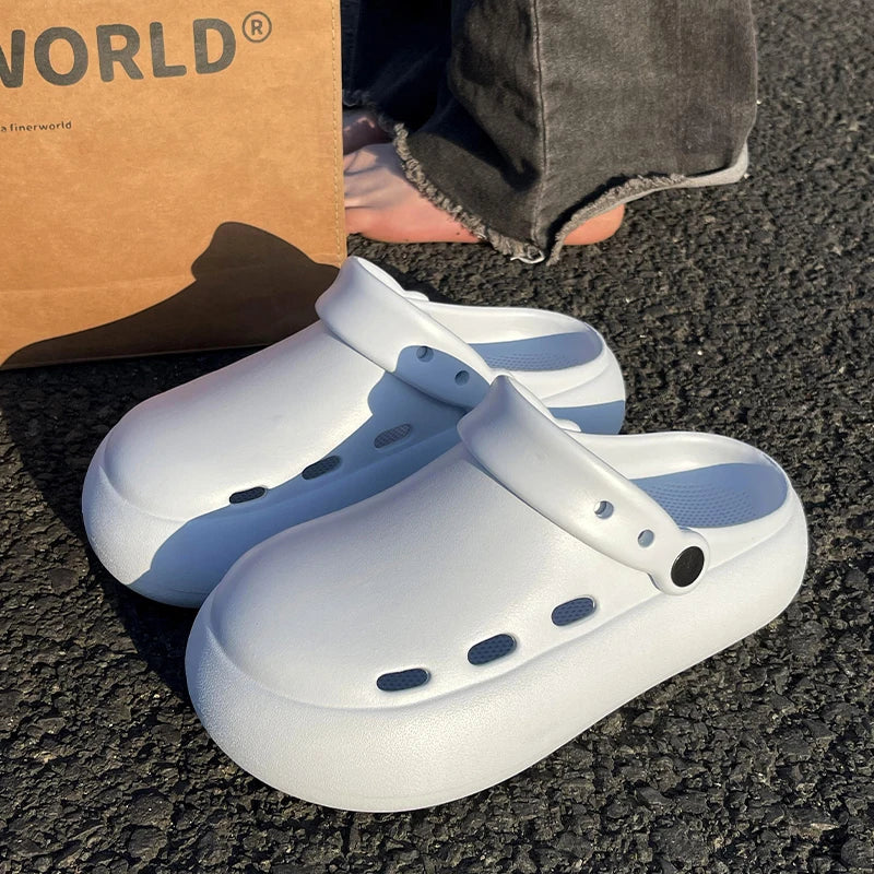 Women Men Summer Couple Closed Toe Hollow Slippers Anti-slip Thick