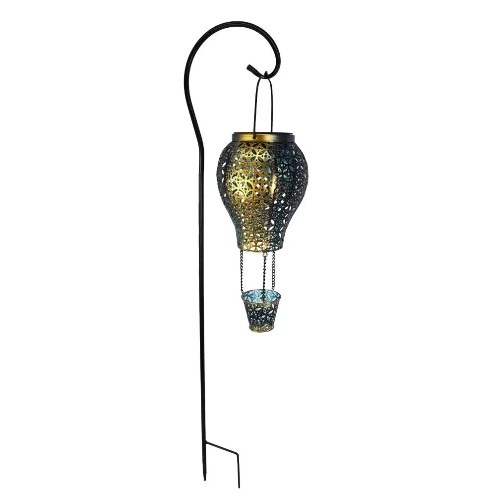 Outdoor Iron Hot Air Balloon Solar Light LED Lawn Lamp Garden Landscape Lantern Christmas Decoration 2025 Zpaxo Blue-With pole