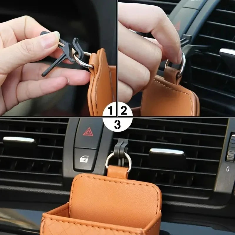 Car Air Vent Organizer Bag – Leather Dashboard Storage Box Car Vent Organizer Zpaxo