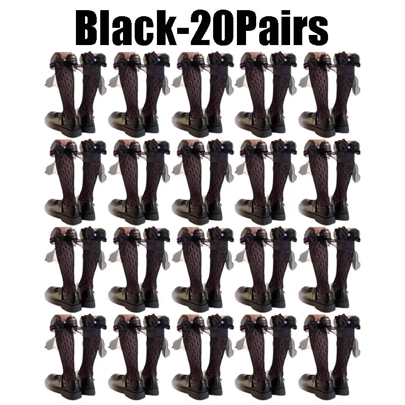 Breathable Lace Bow Over-the-knee Socks Women Sheer Mesh Elastic