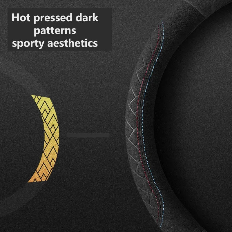 Car Steering Wheel Cover Embossed Anti Slip Plush Suede Sweat