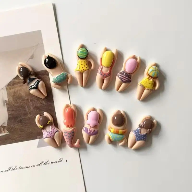 8pcs Cute Swimming Figure Fridge Magnets – ABS Resin Round Decor for Fridge, Door, Photo, Pool Zpaxo