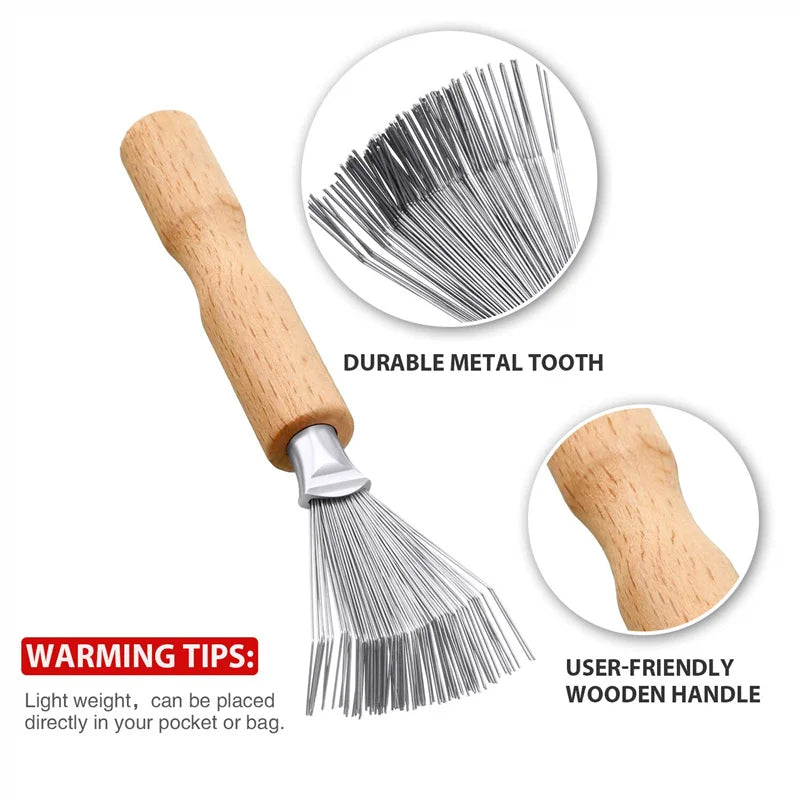 Hair Brush Cleaner Tool Wooden Handle Mini Dirt Remover Brushes Metal