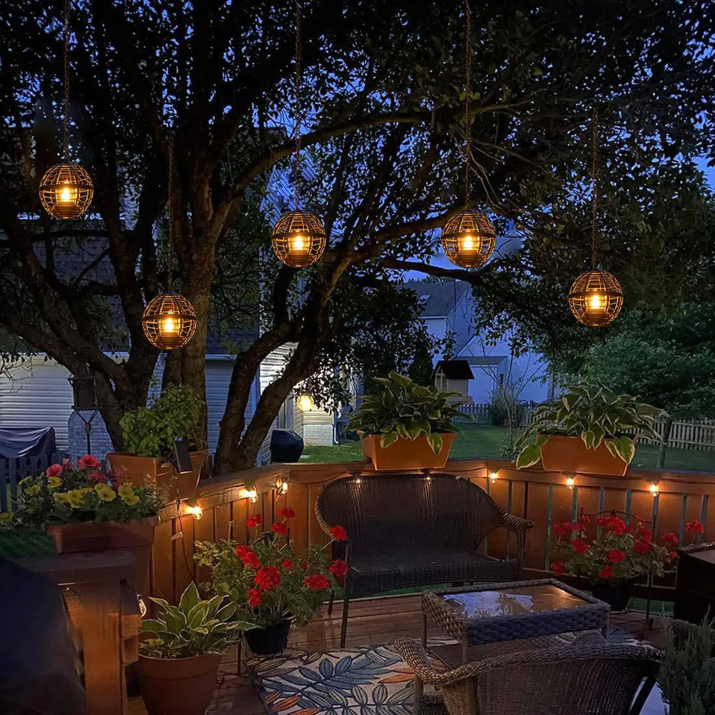 Solar Tealight Candle Outdoor Decorative Ball Cage Holder Powered