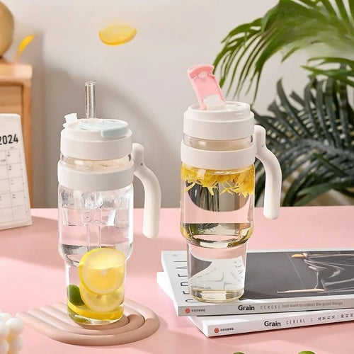 2026 New 1000ml Cross Border Popular Large Capacity Flower Tea Cup, Straw Glass Cup, High Borosilicate Car Ice Cream Cup Zpaxo