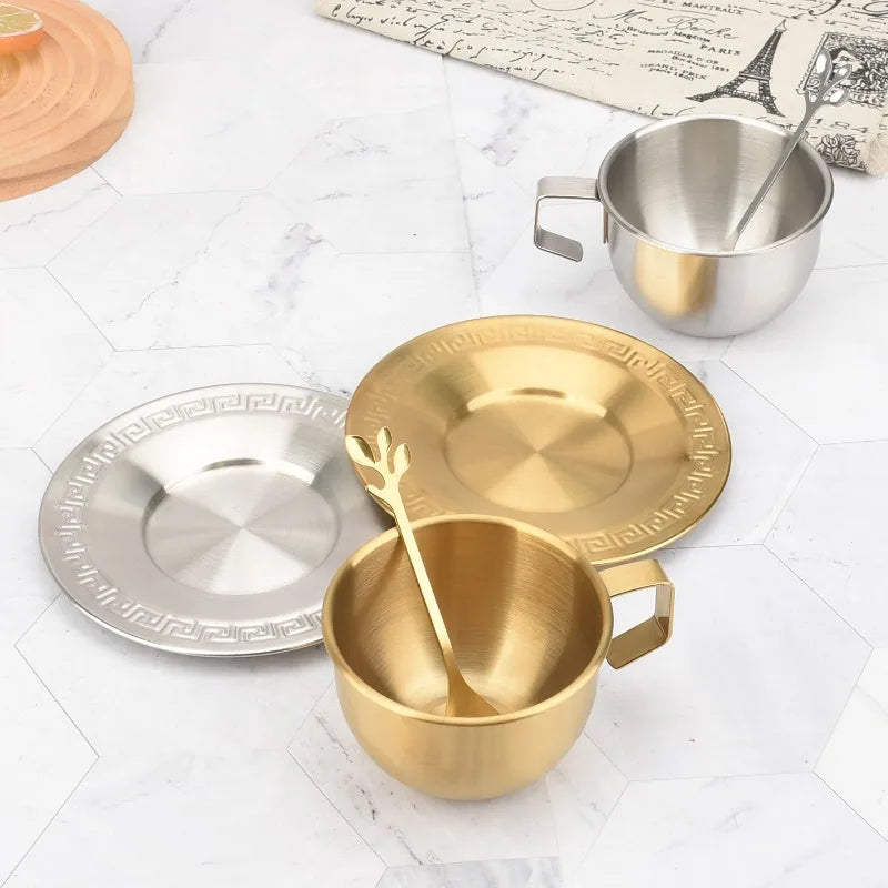 250ml Gold Stainless Steel Coffee & Tea Cup Set with Spoon Coffee Cup Set Zpaxo
