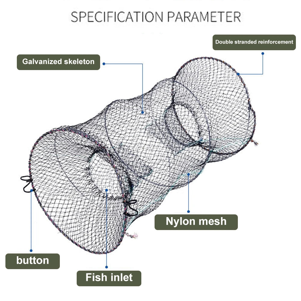 Folding Crab Trap Fishing Net Cage Collapsible Casting Telescopic
