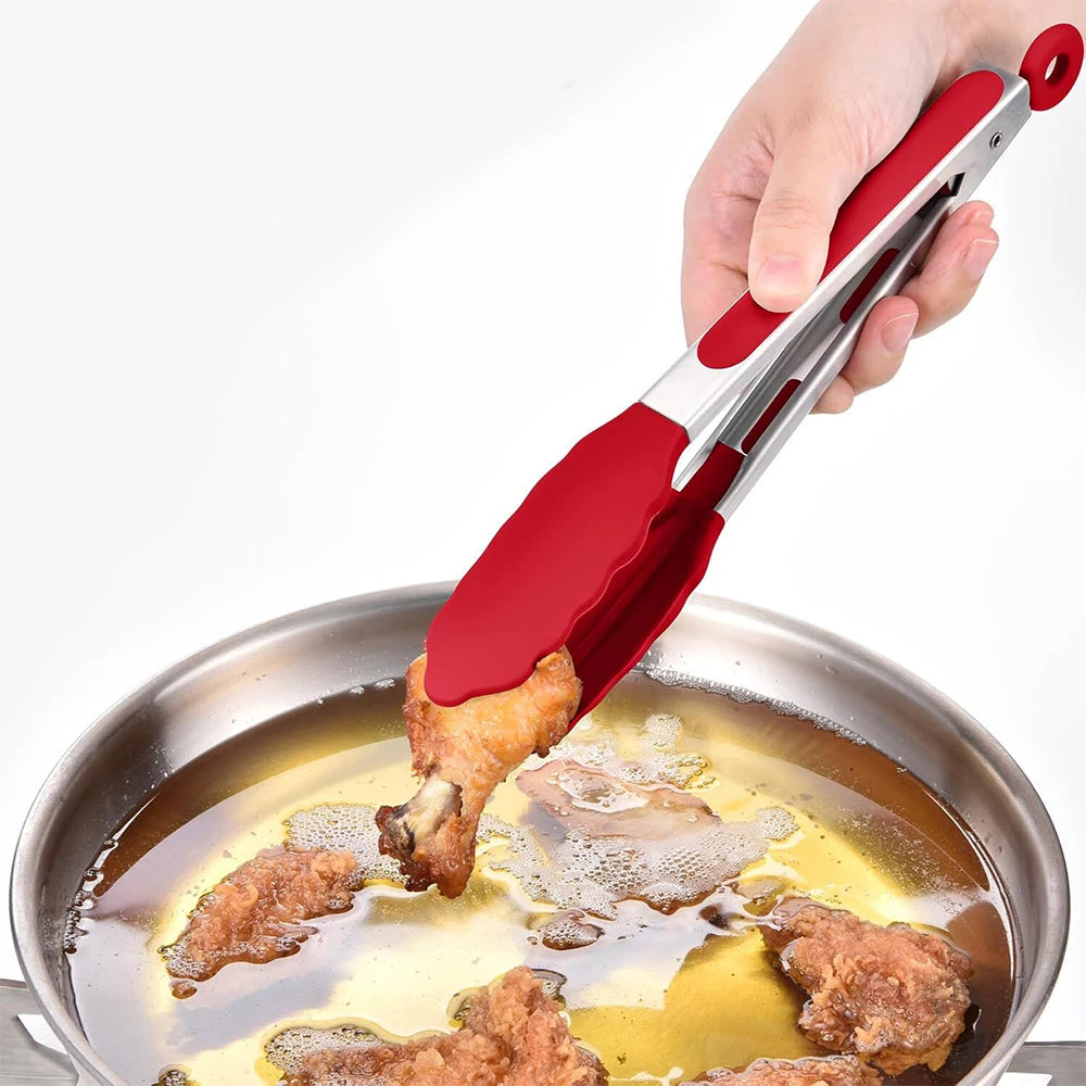 9 Inch Silicone Kitchen Tongs Stainless Steel BBQ Tongs Cooking Food Tongs with Silicone Tips Zpaxo