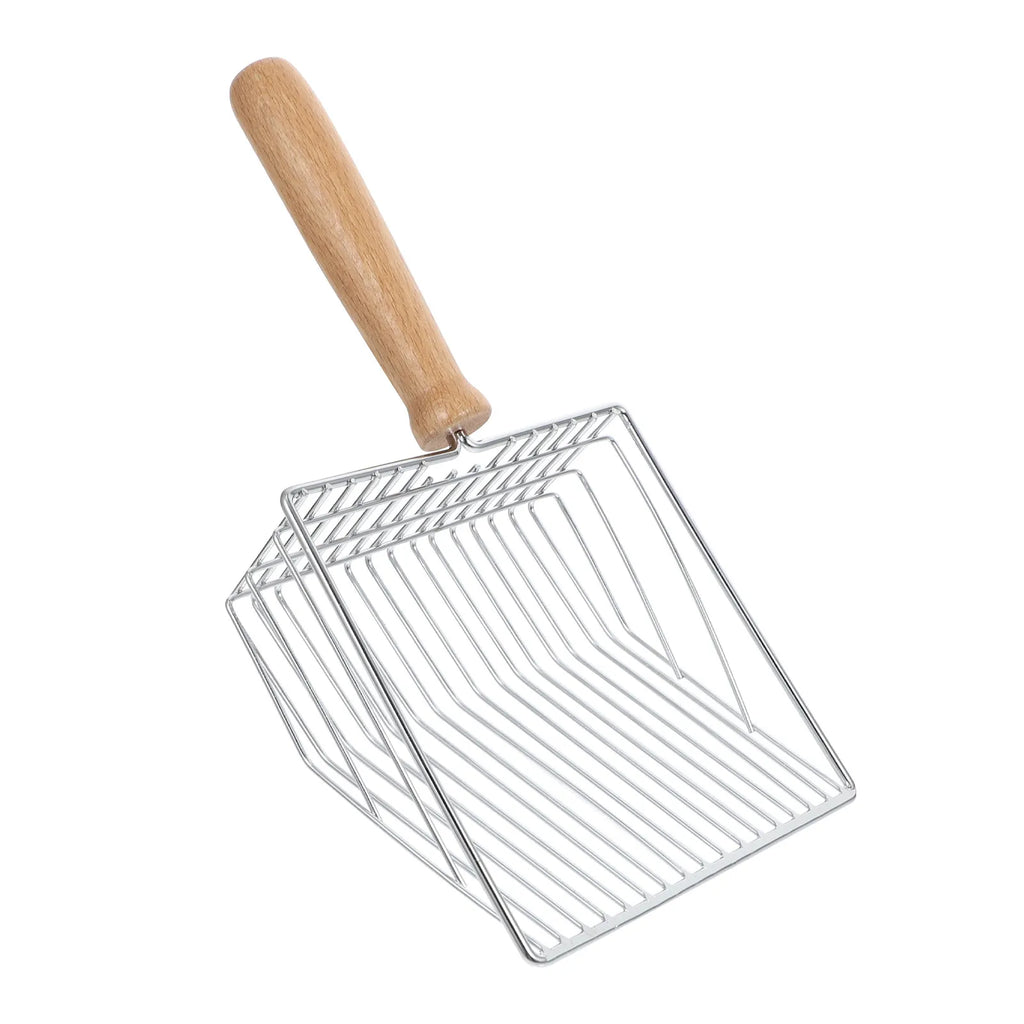 High-grade Stainless Steel Wood Handle Cat Litter Scoop Ergonomic