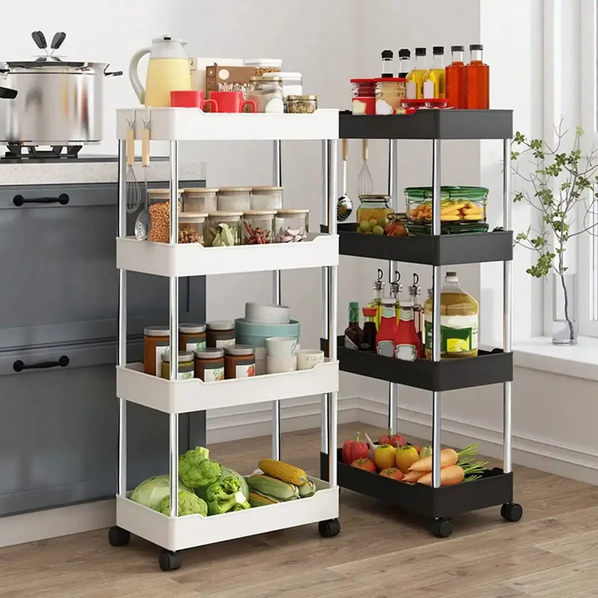 3/4 Tier Movable Gap Storage Rack Rolling Utility Cart Storage Shelf Kitchen Bathroom Slim Slide Organizer Shelf Livingroom Zpaxo