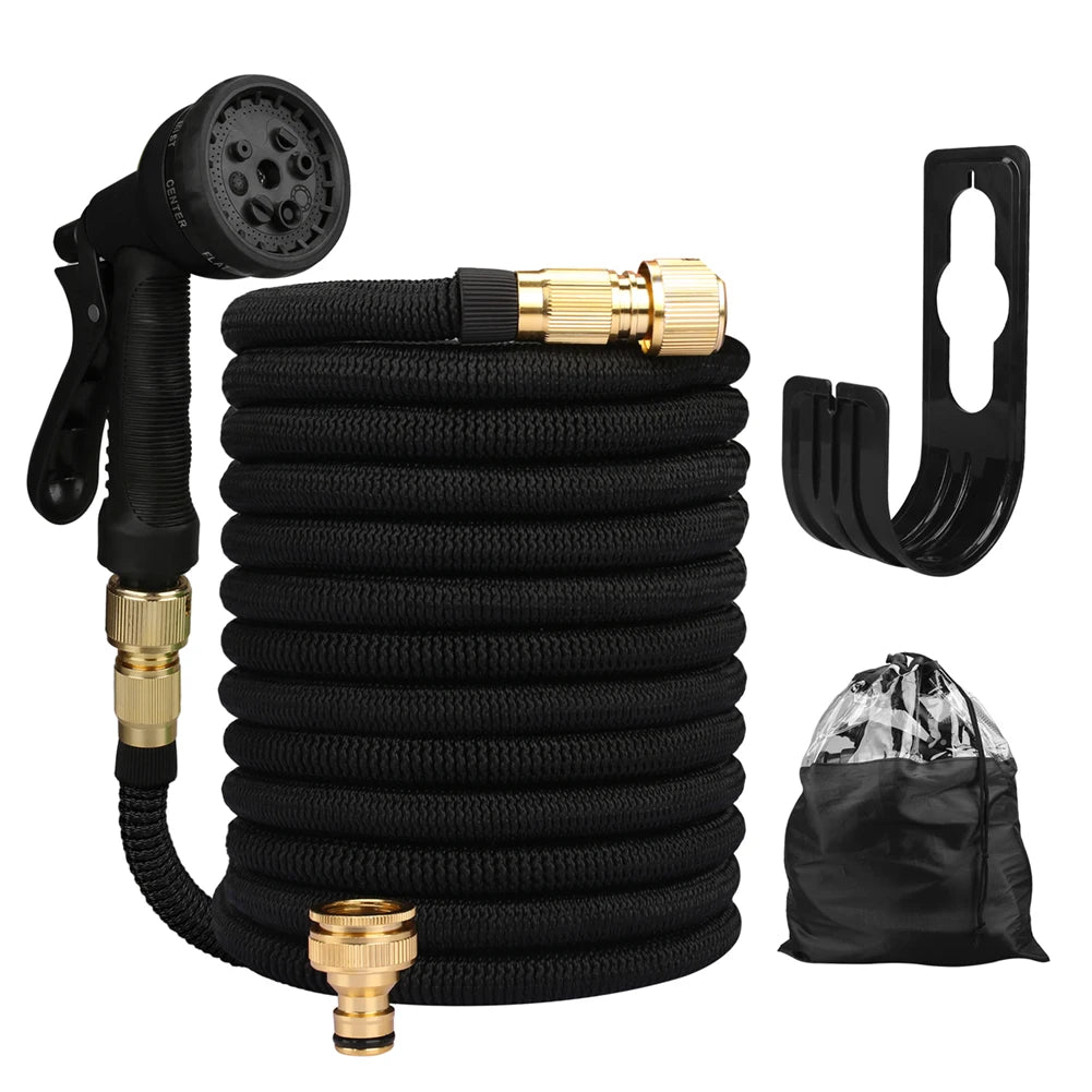 Garden Water Hose Expandable Double Metal Connector High Pressure Pvc Reel Magic Water Pipes for Garden Farm Irrigation Car Wash Zpaxo black 100FT-30M Extended