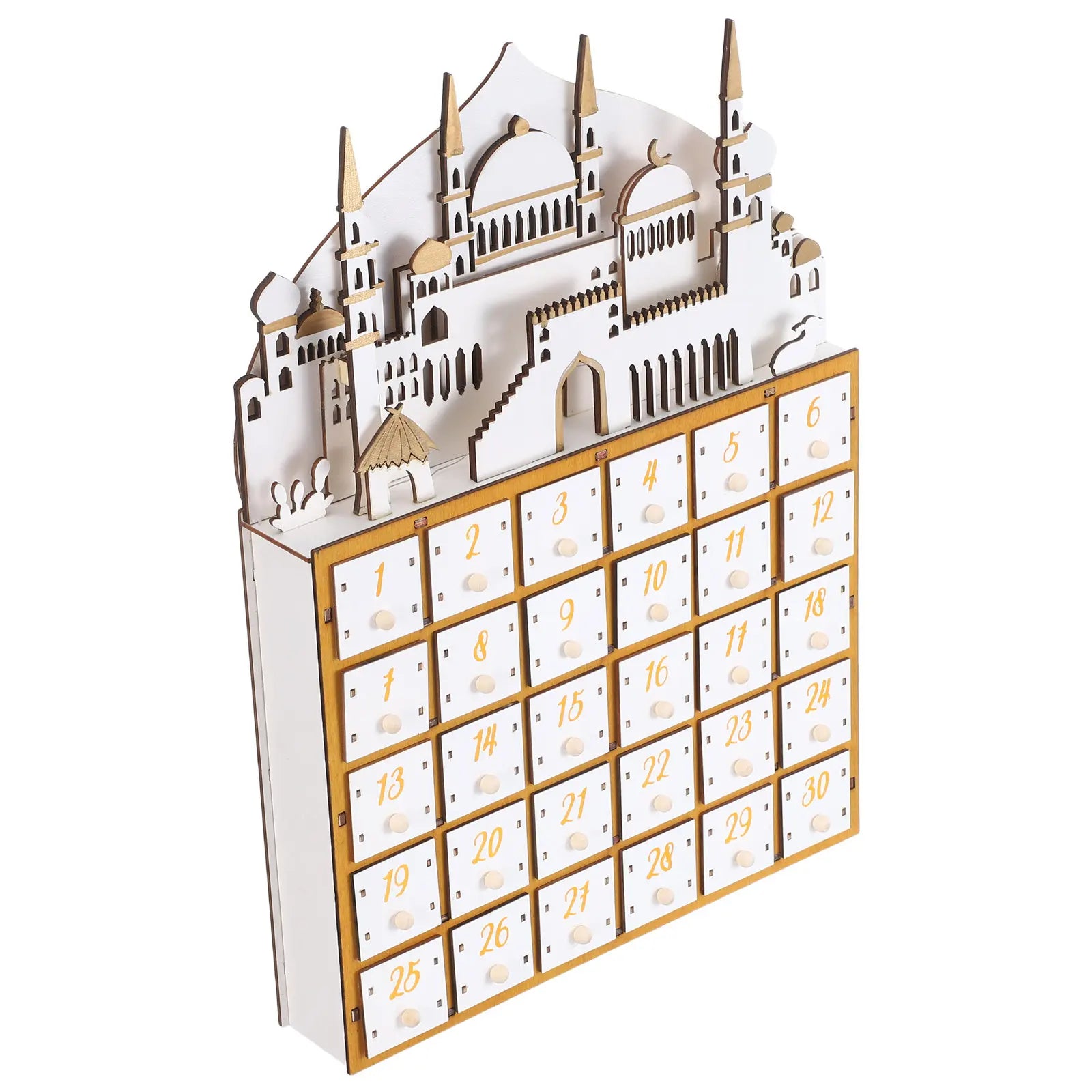 Islamic Wooden Advent Calendar Ramadan 30-Day Countdown Drawers LED