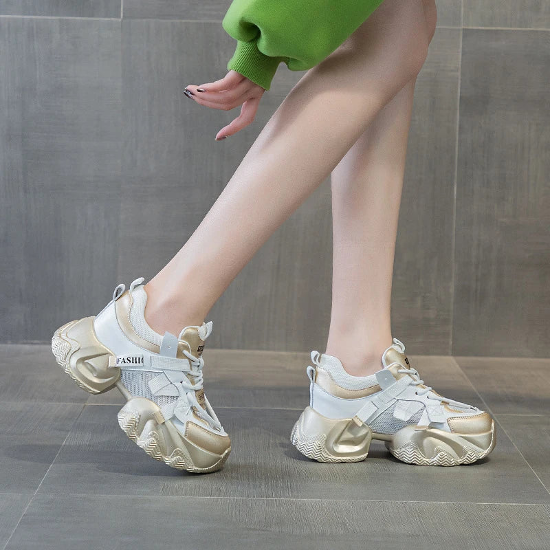 Womens Platform Chunky Sneakers Multiple Colors Hidden Heel Lift Lace Zpaxo