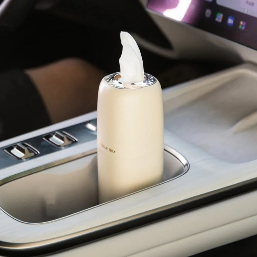 Refillable Car Tissues Cylinder Tissue Dispenser Cup Holder Round Tube Tissue Container Space-saving Large Capacity Zpaxo