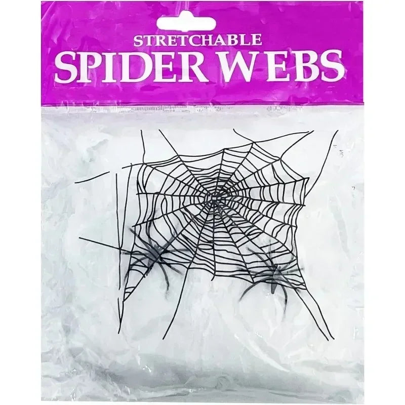 Stretchable Spider Web Decor Fake Spiders Halloween Creepy Indoor