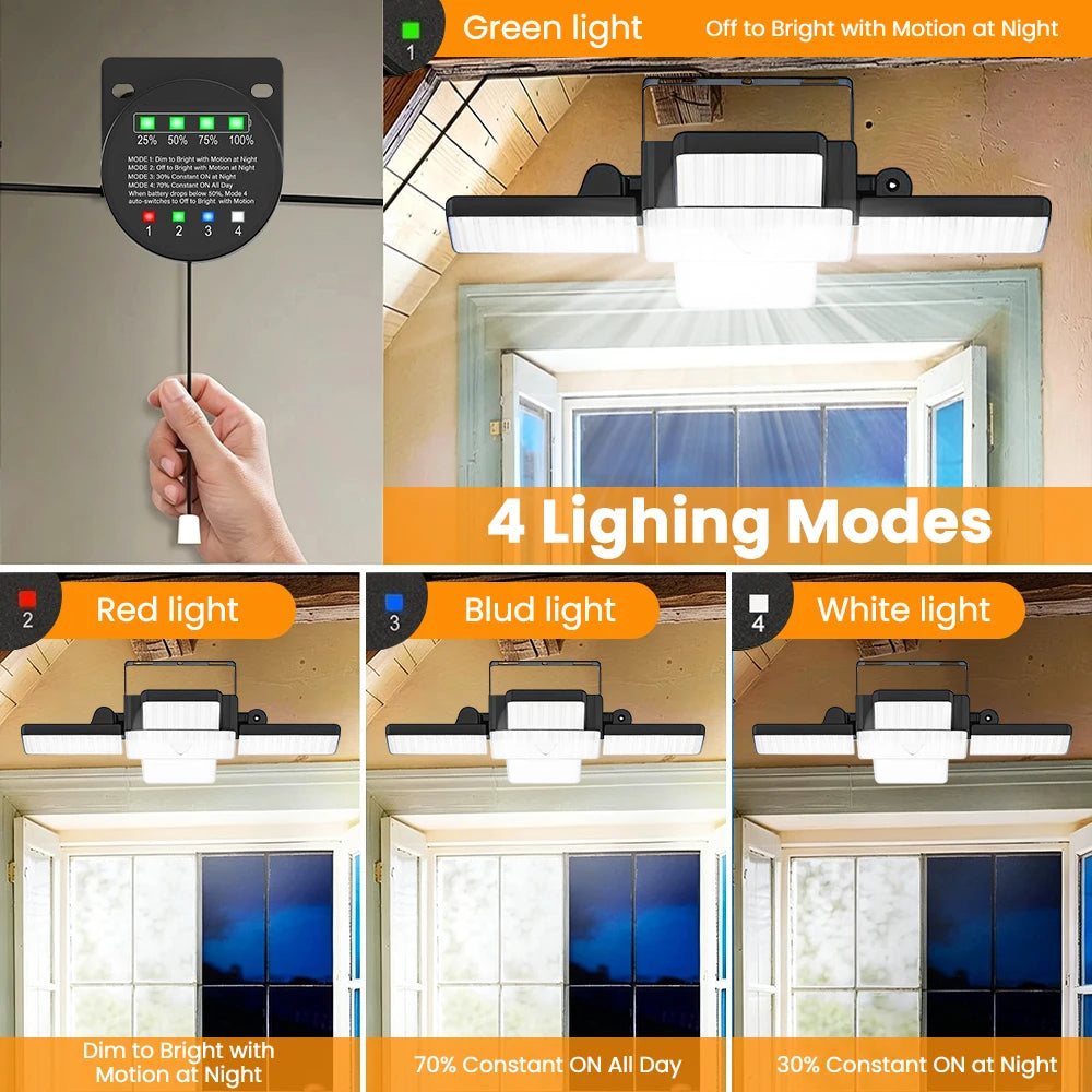 Solar Shed Light Outdoor IP65 Waterproof Motion Sensor 4 Modes 5000mAh Solar Security Light 5-Head Pendant Light for Garage Barn Zpaxo