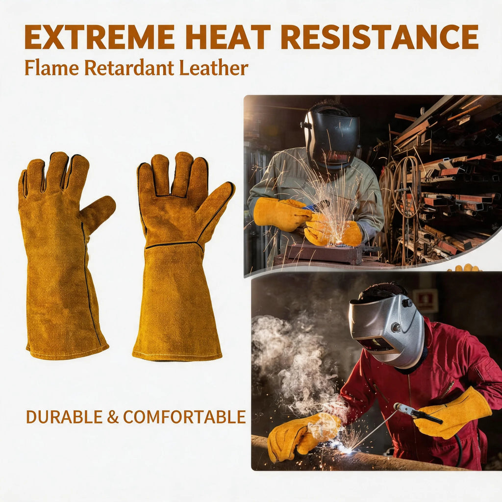 Flame-Retardant Leather Welding Gloves – Heat-Resistant Work Gloves