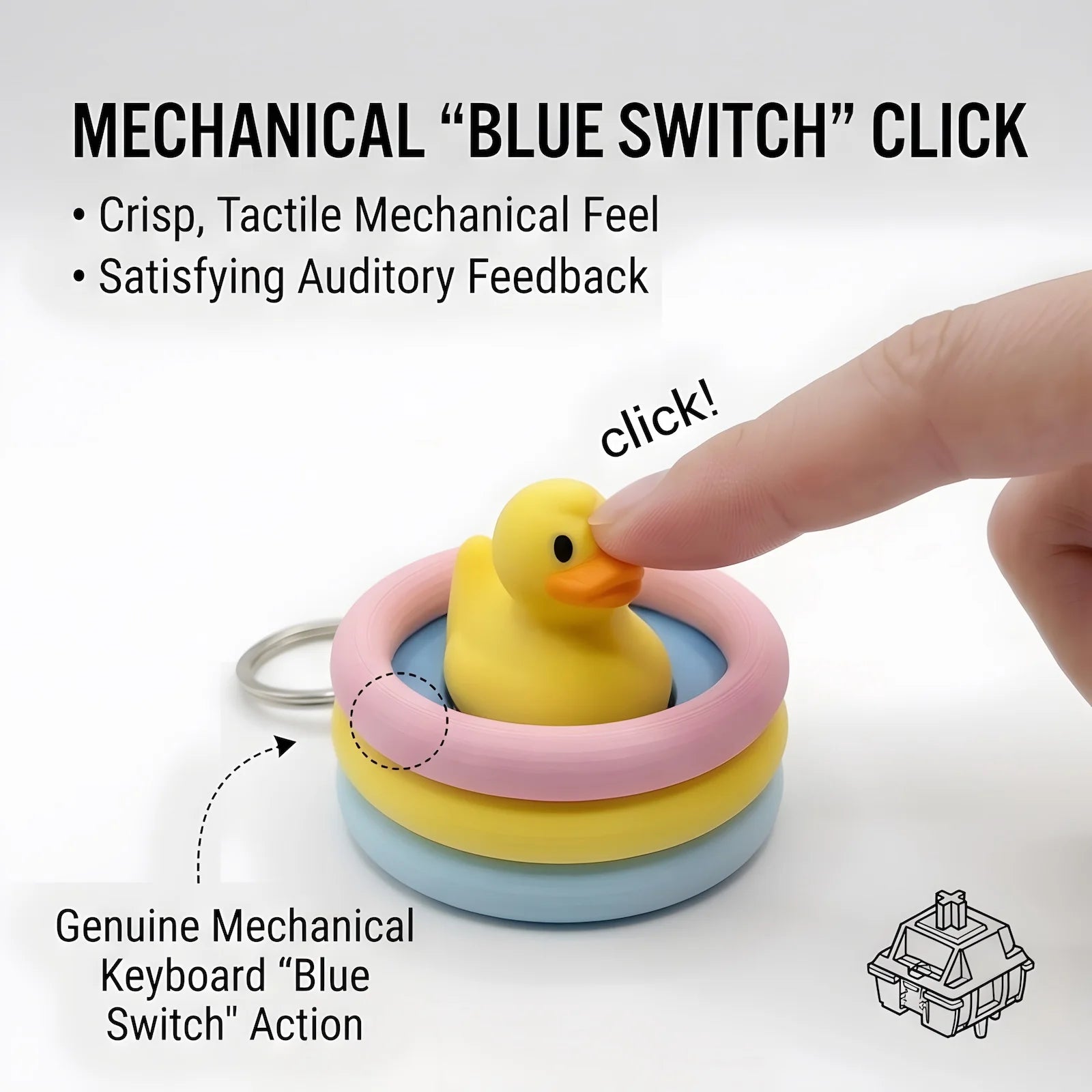 Cute Yellow Duck Fidget Toy Mechanical Keyboard Switch Keychain 3D