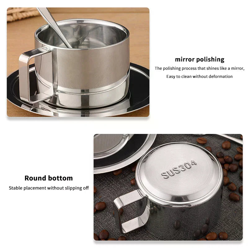 Vintage Stainless Steel Coffee Mug Cups Delicate Coffee Cup And Saucer Set Flower Tea Mug Home Coffeeware Espresso Cups Zpaxo