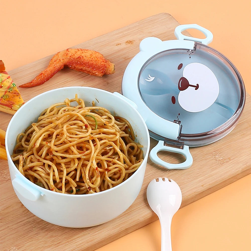 Cartoon Bear Lunch Box Microwave Safe Portable Leakproof Food Container with Utensils for Kids Students Adults Zpaxo