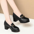 Heels Work Shoes Black Metal Buckle Loafer Catwalk Women's Leather Zpaxo HC70683 Black 35 China Mainland