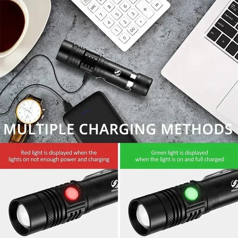 1000LM T6 LED Tactical Flashlight | Type-C Rechargeable Zoomable