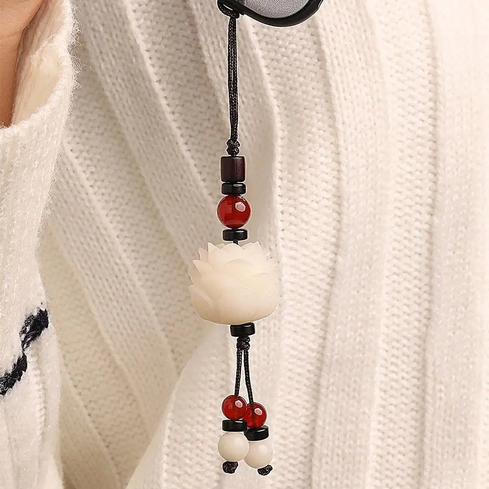 Vintage Friend Gift Unisex Key Chain Chinese Lucky Keychain Mobile Phone Ring Lotus Flower Pendant Bodhi Key Chain Key Ring Zpaxo