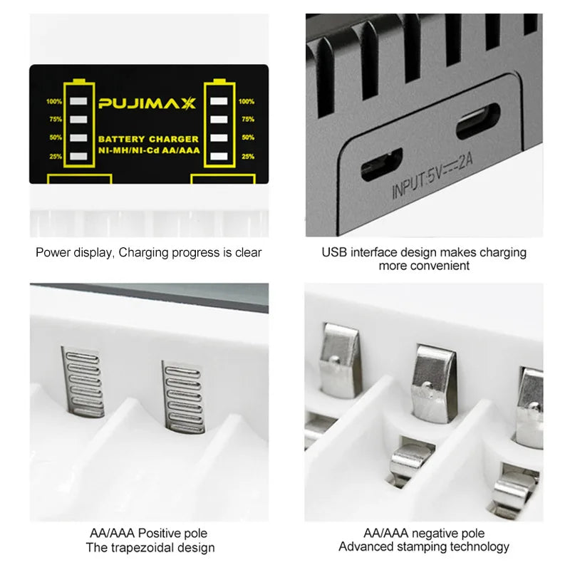 4 Slots Battery Charger Intelligent Type C Micro Fast Charger For AAA/AA Rechargeable Ni-MH/Ni-Cd Batteries With LED Indicator Zpaxo