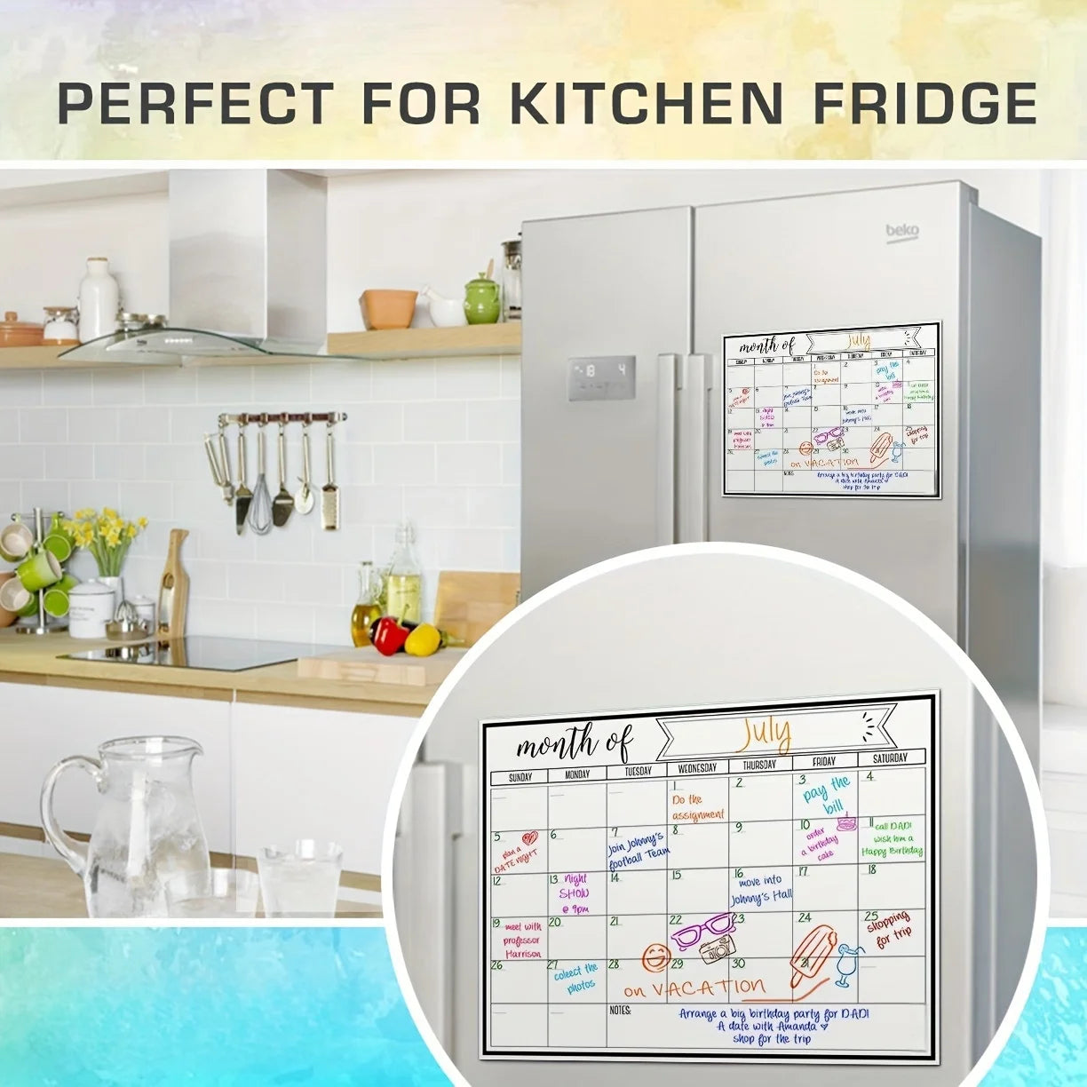 Magnetic Fridge Calendar Strong Backing Smooth Dry Erase Surface