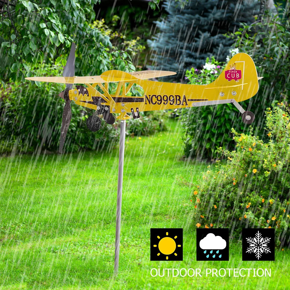 3D Plane Garden Creative Weather Vane Decoration Metal Windmill Wind Spinner Airplane Anti-corrosion Weatherproof Dutdoor Decor Zpaxo