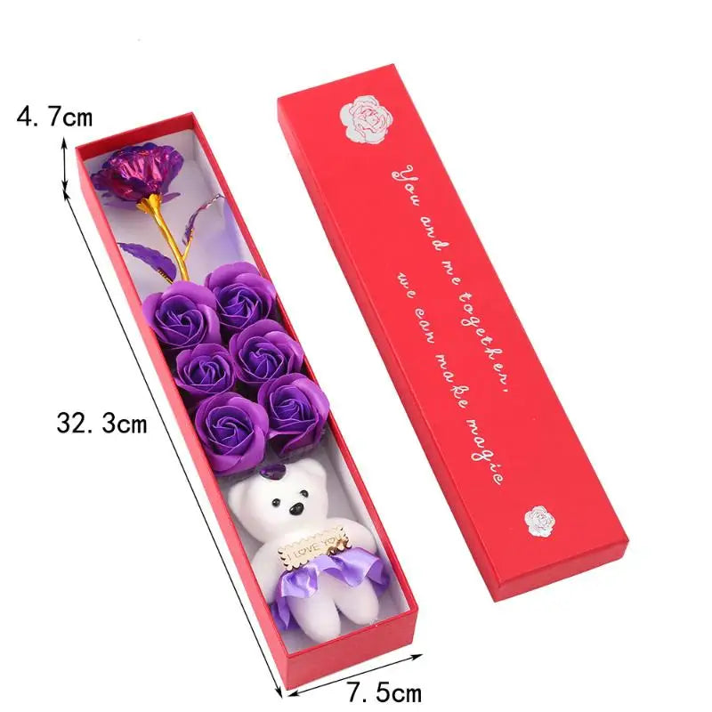 Plush Bear Artificial Flower Box Soap Rose Flowers Creative Romantic Zpaxo