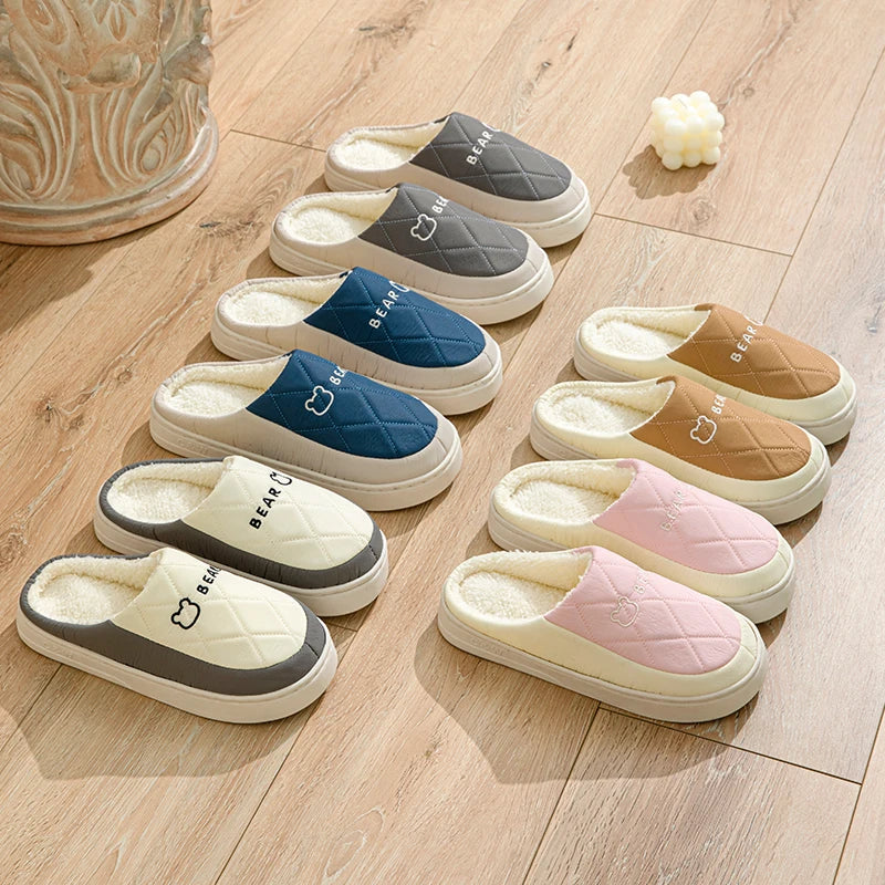 Winter Warm Fur Slippers Men Women Couples House Non Slip Soft Shoes