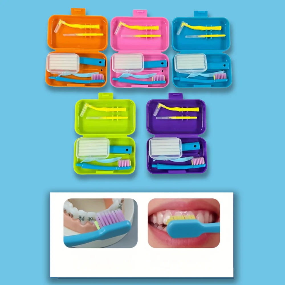 Travel Portable Orthodontic Oral Dental Cleaning Kit Foldable Toothbrush Orthodontic Wax Interdental Brush Oral Cleaning Care Zpaxo