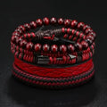 4-Piece Vintage Men's Leather & Wooden Beaded Bracelet Set