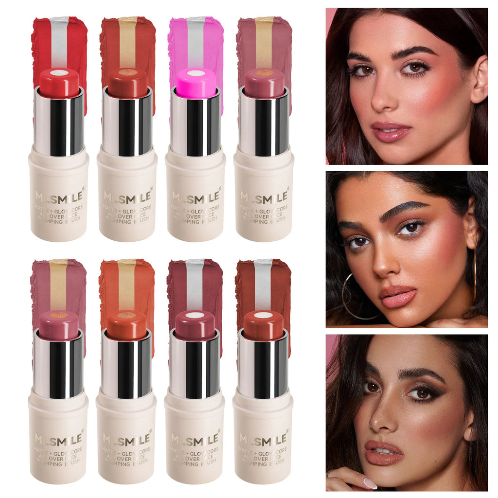 1PC 2-in-1 Berry Tone Sandwich Blush Stick - Long-Wearing, Matte & Highlighting, Contouring, Multi-Functional Solid Blusher Zpaxo