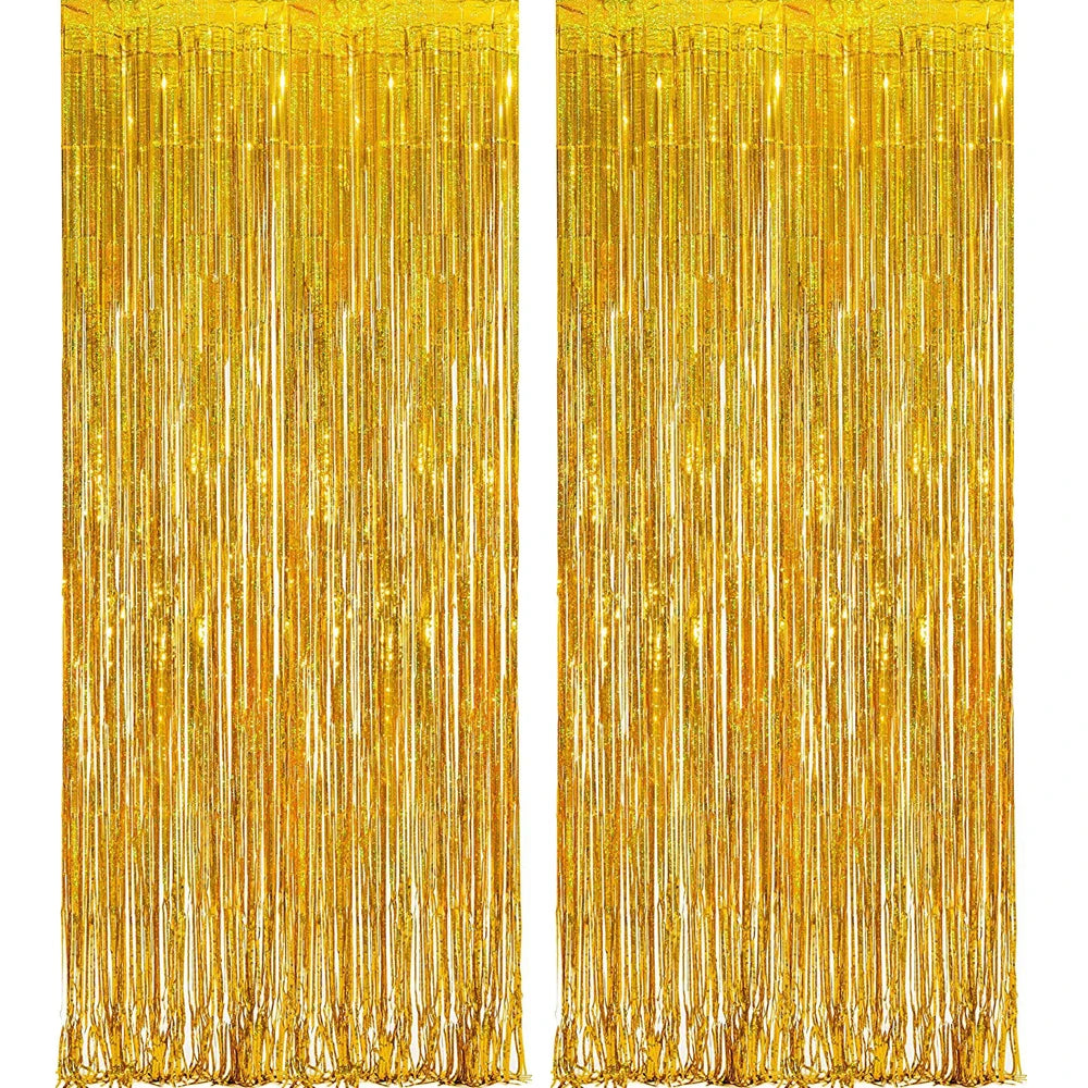 Rose Gold Foil Curtain Backdrop Metallic Tinsel Fringe Curtains