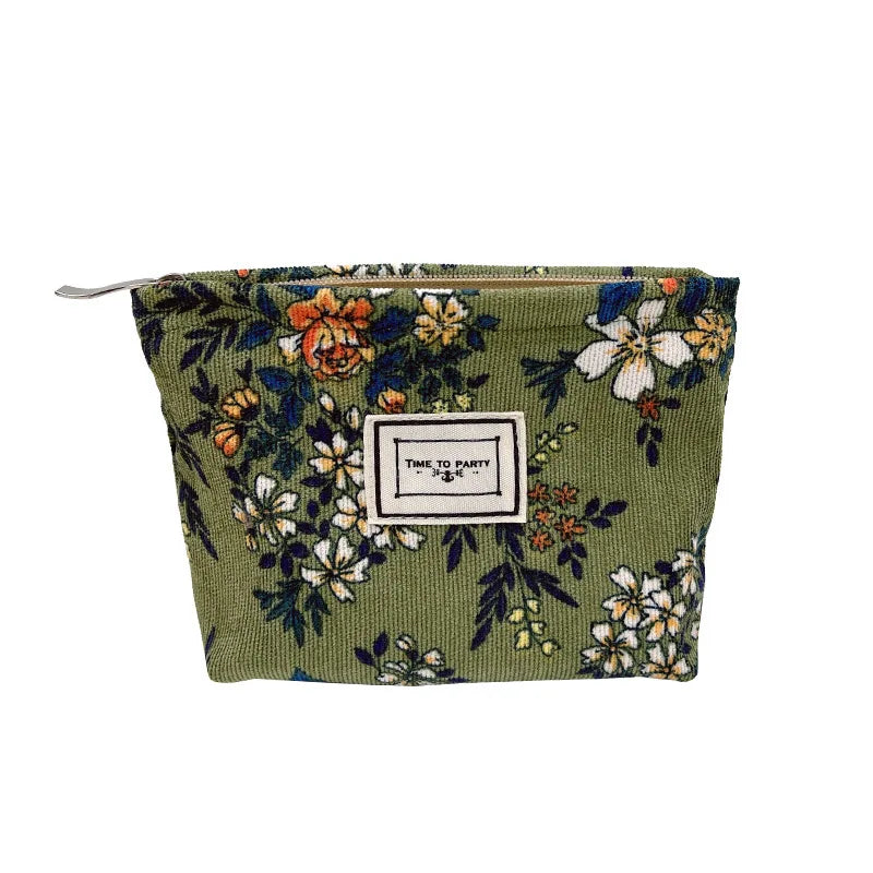 Women Flower Printed Corduroy Small Zipper Makeup Bag, Cosmetics Travel Storage Box, Portable Carry on Toiletry Bag, Makeup Bag Zpaxo