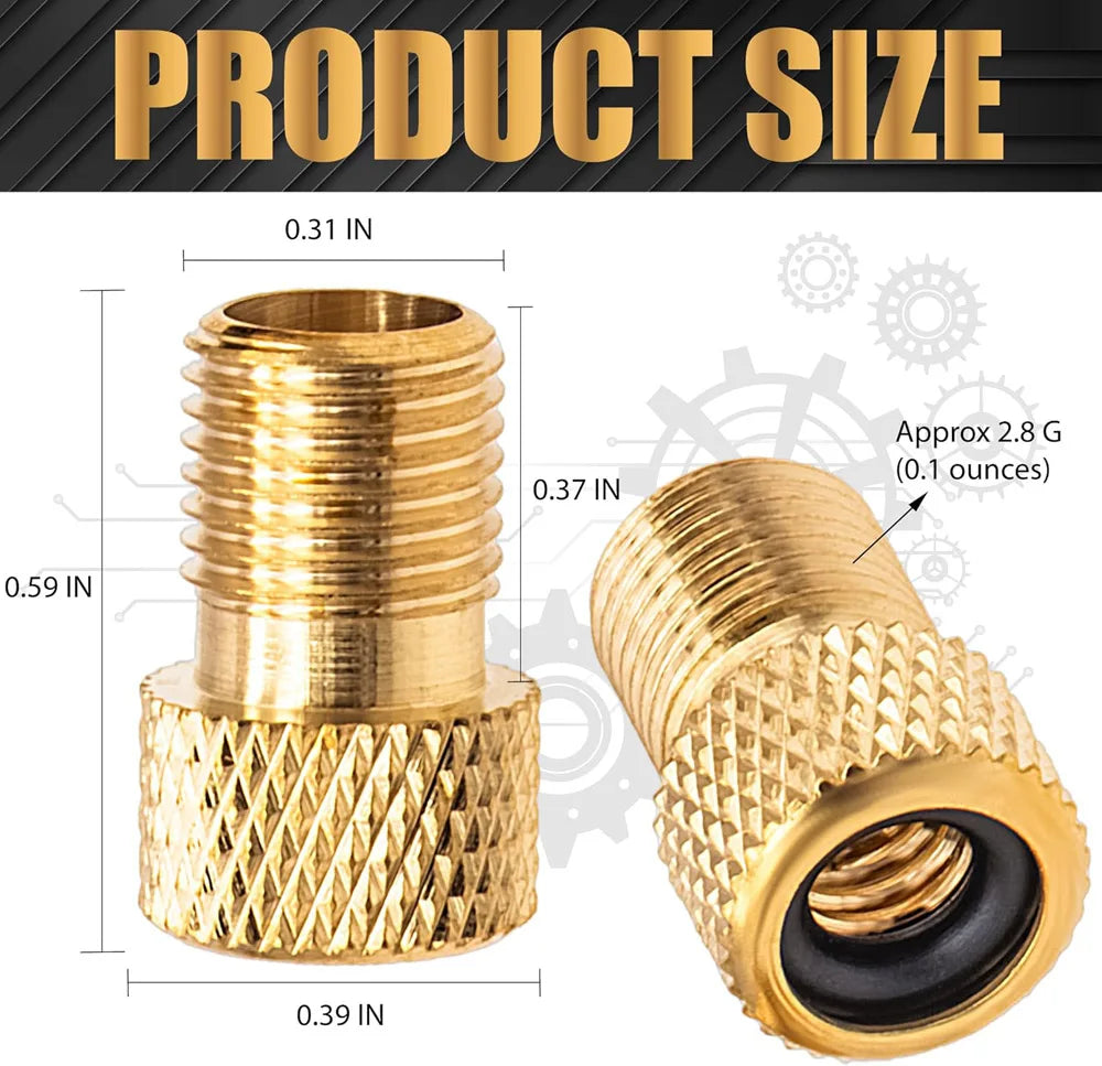 Brass Presta to Schrader Valve Adapter 2-Pack + Valve Caps