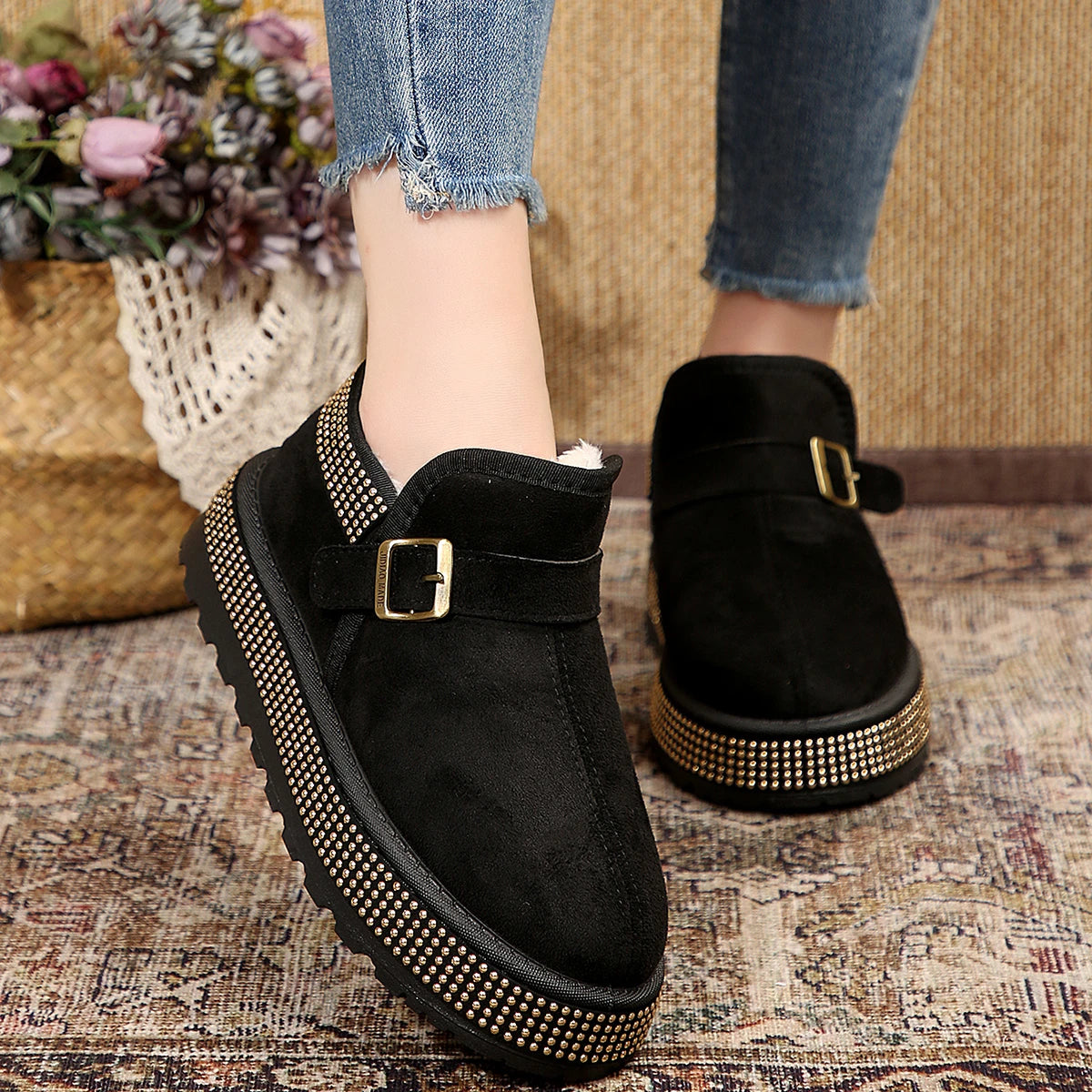 2025 New Women Snow Boots Rubber Sole Casual Solid Color Ankle Boots Women Thickened Fluff Round Toe Platform Shoes for Women Zpaxo