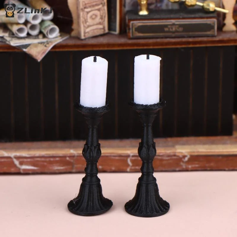 Miniature Retro Candle Holder 2 Candles Dollhouse Simulation Zpaxo