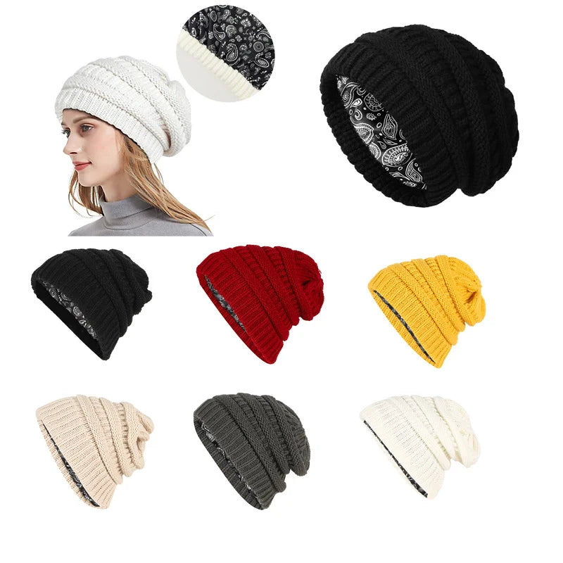 Winter Knit Beanie Hat with Satin Lining – Unisex Skull Cap