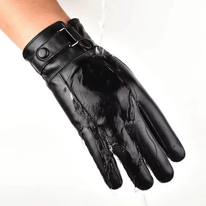 Windproof Touchscreen PU Gloves Unisex Waterproof Warm Outdoor Sports Gloves Solid Color Cycing Skiing Driving PU Gloves Male Zpaxo