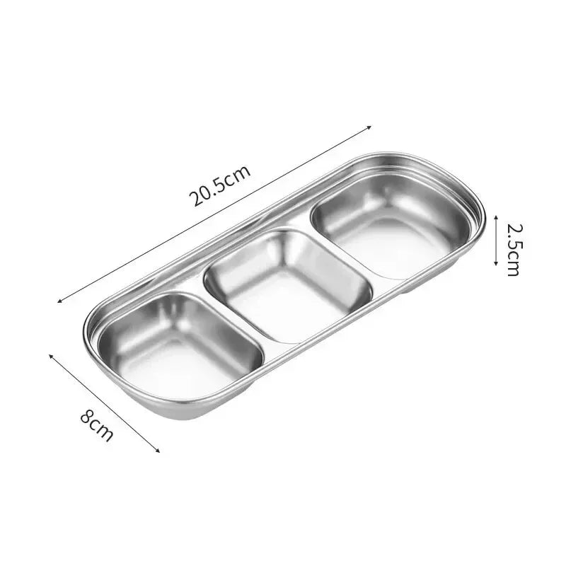 304 Stainless Steel 3-Compartment Dip Tray | Korean BBQ Sauce Condiment Dip Tray Zpaxo