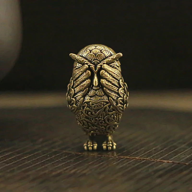 Antique Solid Brass Owl Decor Retro Copper Animal Tea Pet Miniature Zpaxo A2