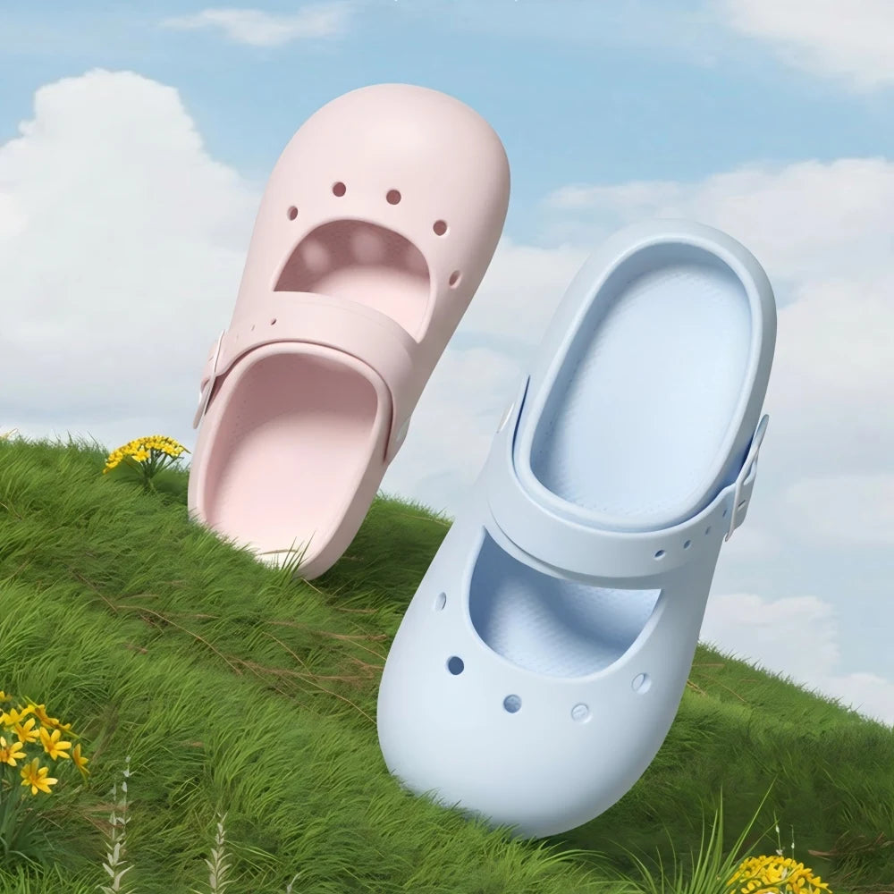 Women Summer Mary Jane Clogs Closed Toe Cloud Feel Non Slip Slippers