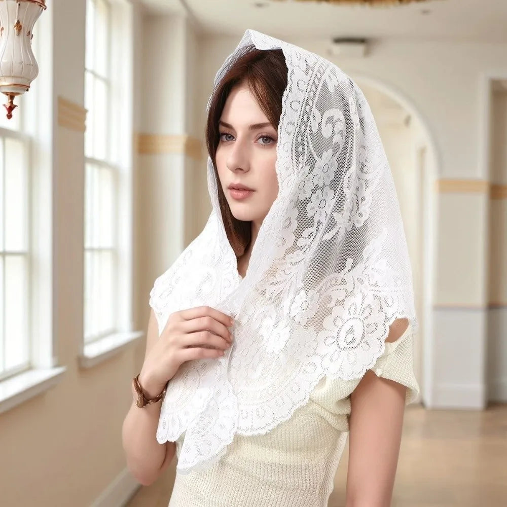 New White Dot Lace Scarf Thin Embroidery Foulard Bandana Head Covering Hair Accessory Wedding Triangular Headscarf Women Zpaxo