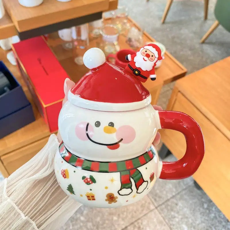 Christmas Mugs Ceramic Cute Drinkware Handle Lid Picnic Fishing