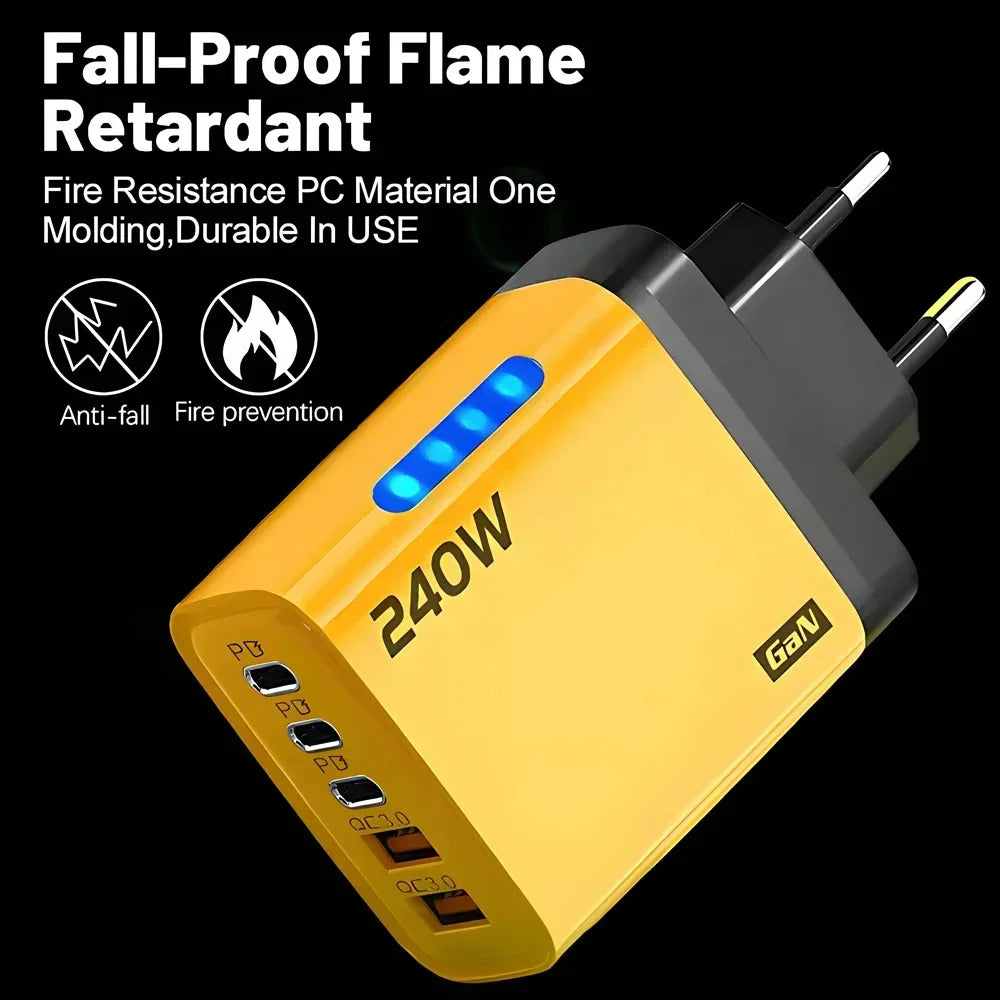 240W 5-Port USB-C Fast Wall Charger – QC 3.0 Multi-Device USB Wall Charger Zpaxo