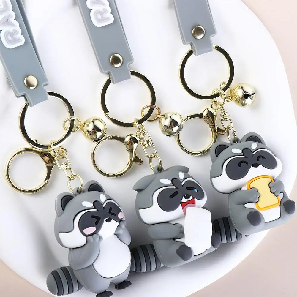Fashion Gift Funny Earphone Case Cute Alloy Korean Pendant Cartoon Keyring Raccoon Keychain Backpack Decor Zpaxo